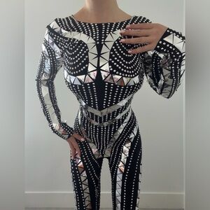 Black Mirror Studded Bodysuit Jumpsuit – Festival / Stage Outfit